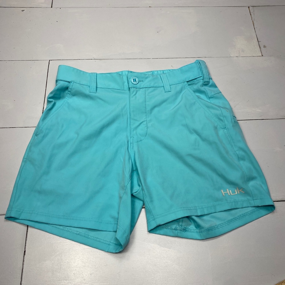 Huk Performance Fishing Shorts Mens Small Aqua Blue H2000105 Stretch Outdoor